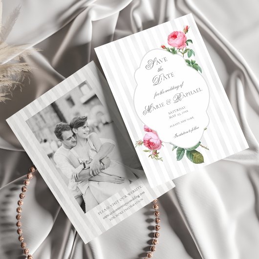 Romantic Chic French Rose Botanical Wedding セーブザデート
