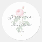 Romantic Chic French Rose Botanical Wedding ラウンドシール (正面)
