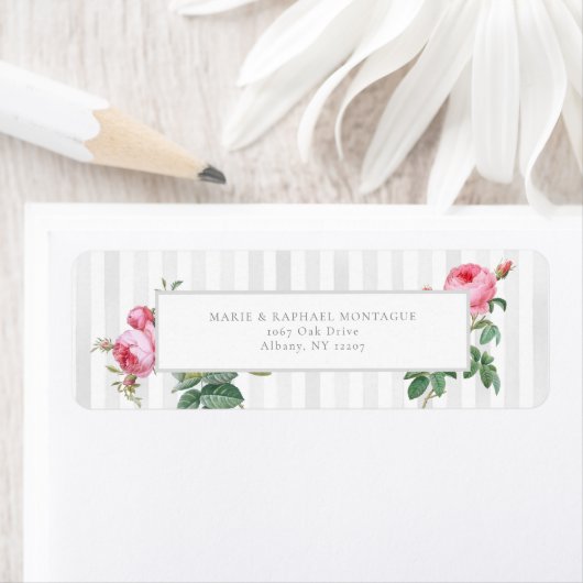 Romantic Chic French Rose Botanical Wedding ラベル (インサイチュ)