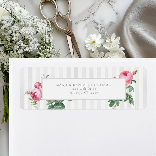 Romantic Chic French Rose Botanical Wedding ラベル
