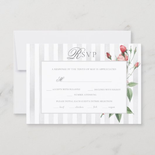 Romantic Chic French Rose Botanical Wedding 出欠カード (正面)