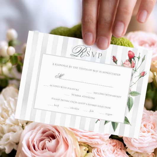 Romantic Chic French Rose Botanical Wedding 出欠カード