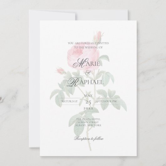 Romantic Chic French Rose Botanical Wedding 招待状 (正面)