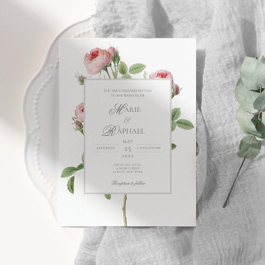 Romantic Chic French Rose Botanical Wedding 招待状