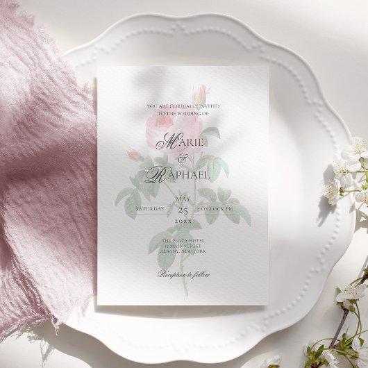 Romantic Chic French Rose Botanical Wedding 招待状