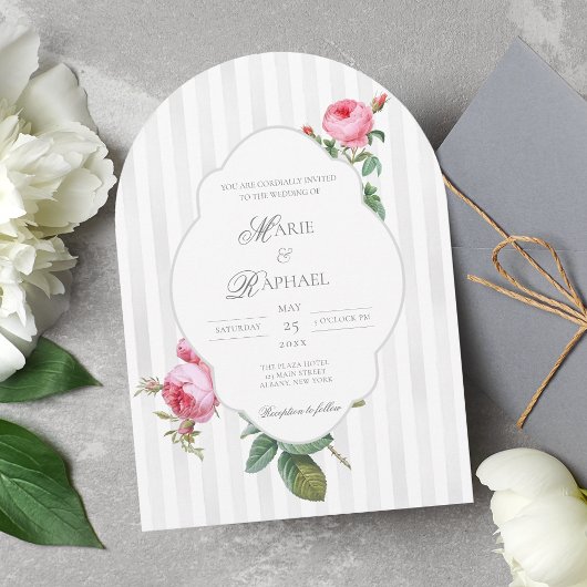Romantic Chic French Rose Botanical Wedding 招待状