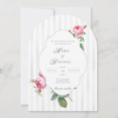 Romantic Chic French Rose Botanical Wedding 招待状 (正面)