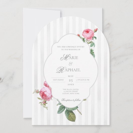 Romantic Chic French Rose Botanical Wedding 招待状 (正面)