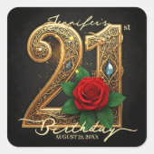 Romantic Chic Gold Filigree Red Rose 21st Birthday スクエアシール (正面)