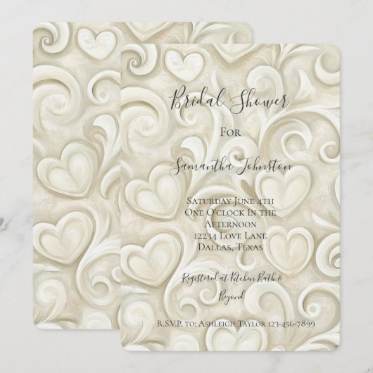 Romantic Chic Heart Swirls Bridal Shower 招待状 (正面/裏面)