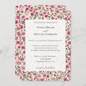 Romantic Chic Pink Roses Floral Wedding 招待状 (正面/裏面)