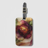 Romantic Chic Rosy Red Burgundy Golden Floral ラゲッジタグ (正面縦)