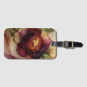 Romantic Chic Rosy Red Burgundy Golden Floral ラゲッジタグ (正面横)