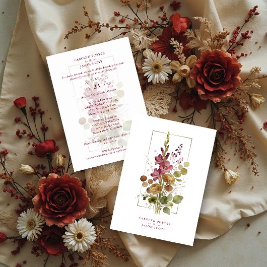 Romantic Chic Rustic Botanical Wildflowers Wedding 招待状