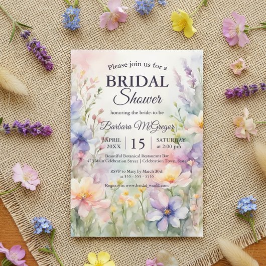 Romantic Chic Watercolor Wildflower Bridal Shower 招待状