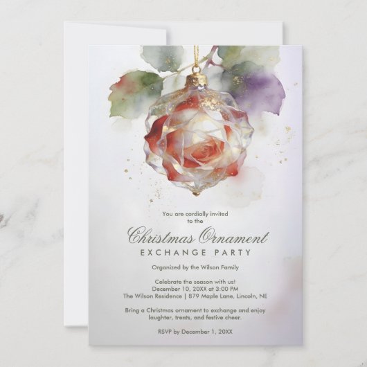 Romantic Christmas Ornament Shaped Like a Rose 招待状 (正面)