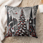 Romantic Christmas Village Holiday Artwork クッション (ブランケット)