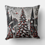Romantic Christmas Village Holiday Artwork クッション (裏面)