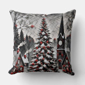 Romantic Christmas Village Holiday Artwork クッション (正面)