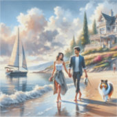 Romantic Coastal Cottage Sunset Stroll シール (正面)