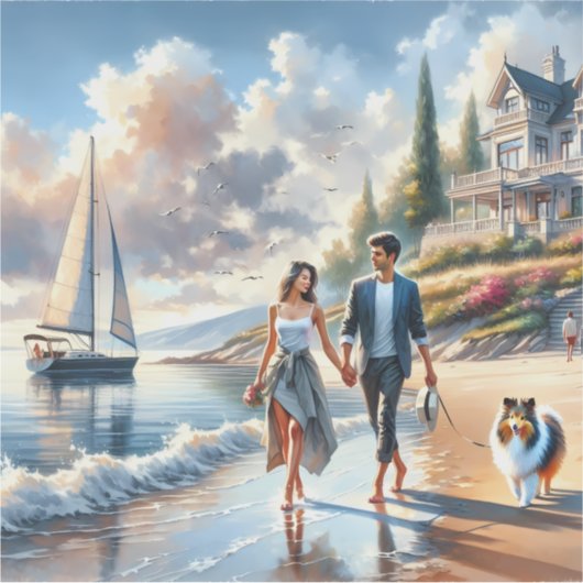 Romantic Coastal Cottage Sunset Stroll シール (正面)