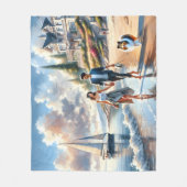 Romantic Coastal Cottage Sunset Stroll フリースブランケット (正面)