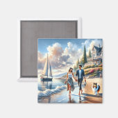 Romantic Coastal Cottage Sunset Stroll マグネット (正面/裏面)