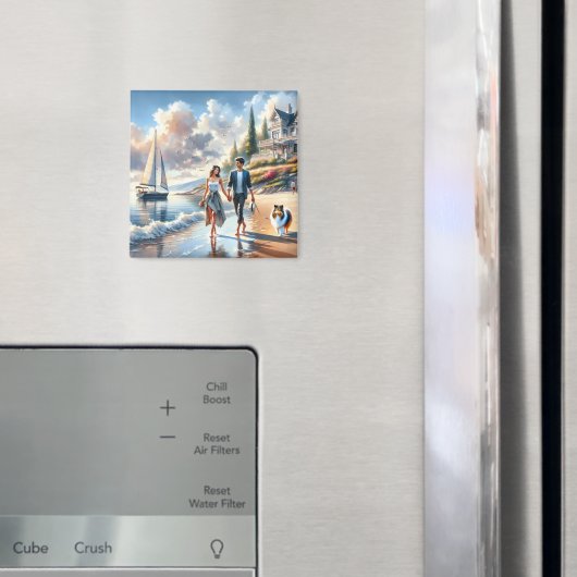 Romantic Coastal Cottage Sunset Stroll マグネット (インサイチュ (冷蔵庫))