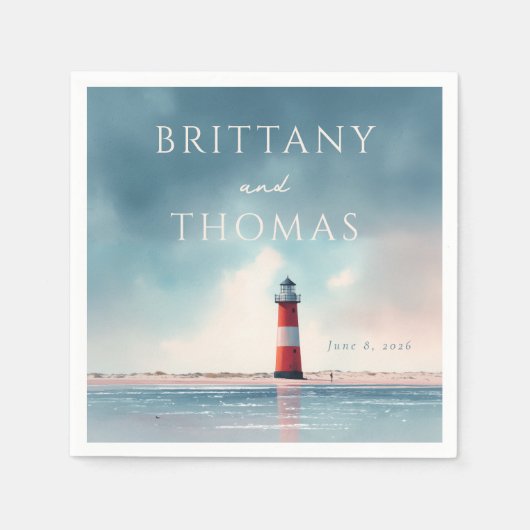 Romantic Coastal Lighthouse Scene スタンダードカクテルナプキン (正面)