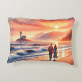 Romantic Coastal Sunset Lighthouse Walk アクセントクッション (裏面)