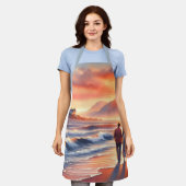 Romantic Coastal Sunset Lighthouse Walk エプロン (着用した状態)