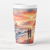 Romantic Coastal Sunset Lighthouse Walk カフェラテマグ (正面)