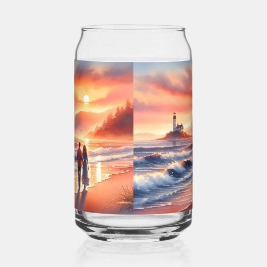 Romantic Coastal Sunset Lighthouse Walk ガラス缶 (右)