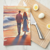 Romantic Coastal Sunset Lighthouse Walk キッチンタオル (四つ折り)