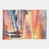 Romantic Coastal Sunset Lighthouse Walk キッチンタオル (横)