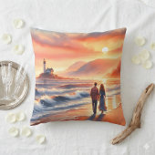 Romantic Coastal Sunset Lighthouse Walk クッション
