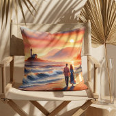 Romantic Coastal Sunset Lighthouse Walk クッション