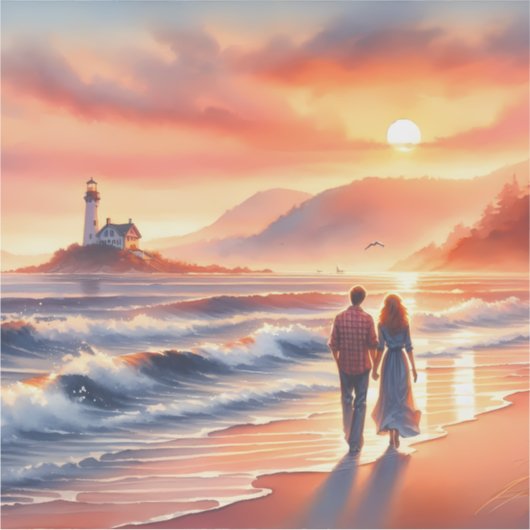 Romantic Coastal Sunset Lighthouse Walk シール (正面)
