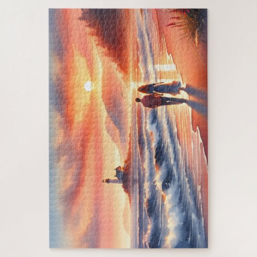 Romantic Coastal Sunset Lighthouse Walk ジグソーパズル (縦)