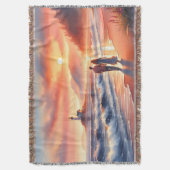 Romantic Coastal Sunset Lighthouse Walk スローブランケット (正面縦)