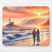 Romantic Coastal Sunset Lighthouse Walk マウスパッド (正面)
