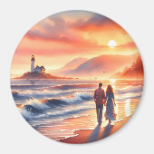 Romantic Coastal Sunset Lighthouse Walk マグネット (正面)