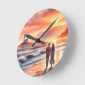 Romantic Coastal Sunset Lighthouse Walk ラウンド壁時計 (傾斜)