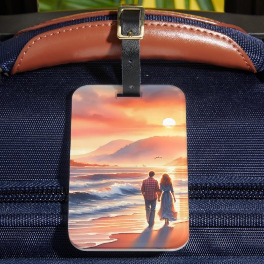 Romantic Coastal Sunset Lighthouse Walk ラゲッジタグ (正面インサイチュ2)