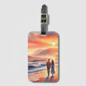 Romantic Coastal Sunset Lighthouse Walk ラゲッジタグ (正面縦)