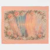 Romantic Coastal Sunset: Peach Roses & Vintage フリースブランケット (正面(横))