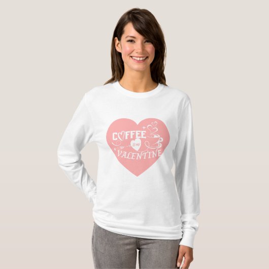 Romantic Coffee Lover Valentine Pink Heart Arrow Tシャツ (正面フル)