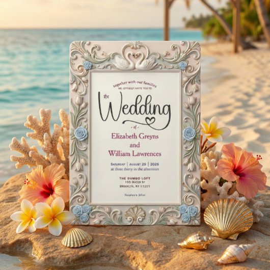 Romantic Coquette Fairytale Baroque Love Birds 招待状