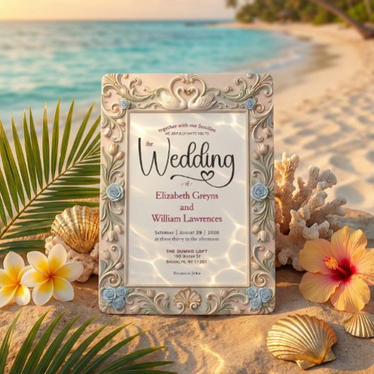 Romantic Coquette Fairytale Baroque Love Birds 招待状