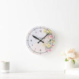 Romantic cottage flowers wallpaper ラウンド壁時計
